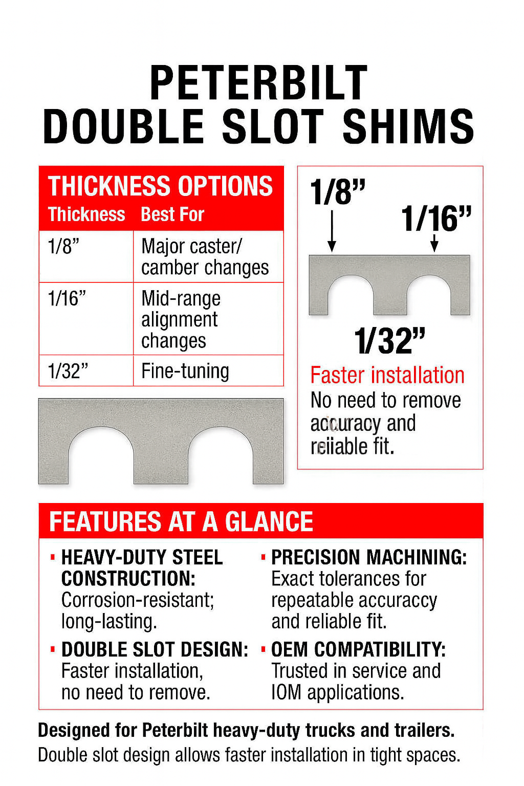 Peterbilt/Freightliner “Double slot” Air ride shim